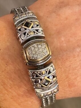 Sterling Silver 925 Multi-Strand Two-Tone Crystal Bracelet 7” 41.2g